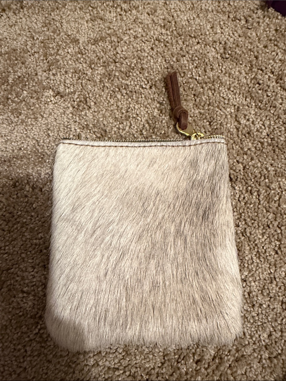 Neutral Haircalf Zip Pouch - Women's Handbag Accessory